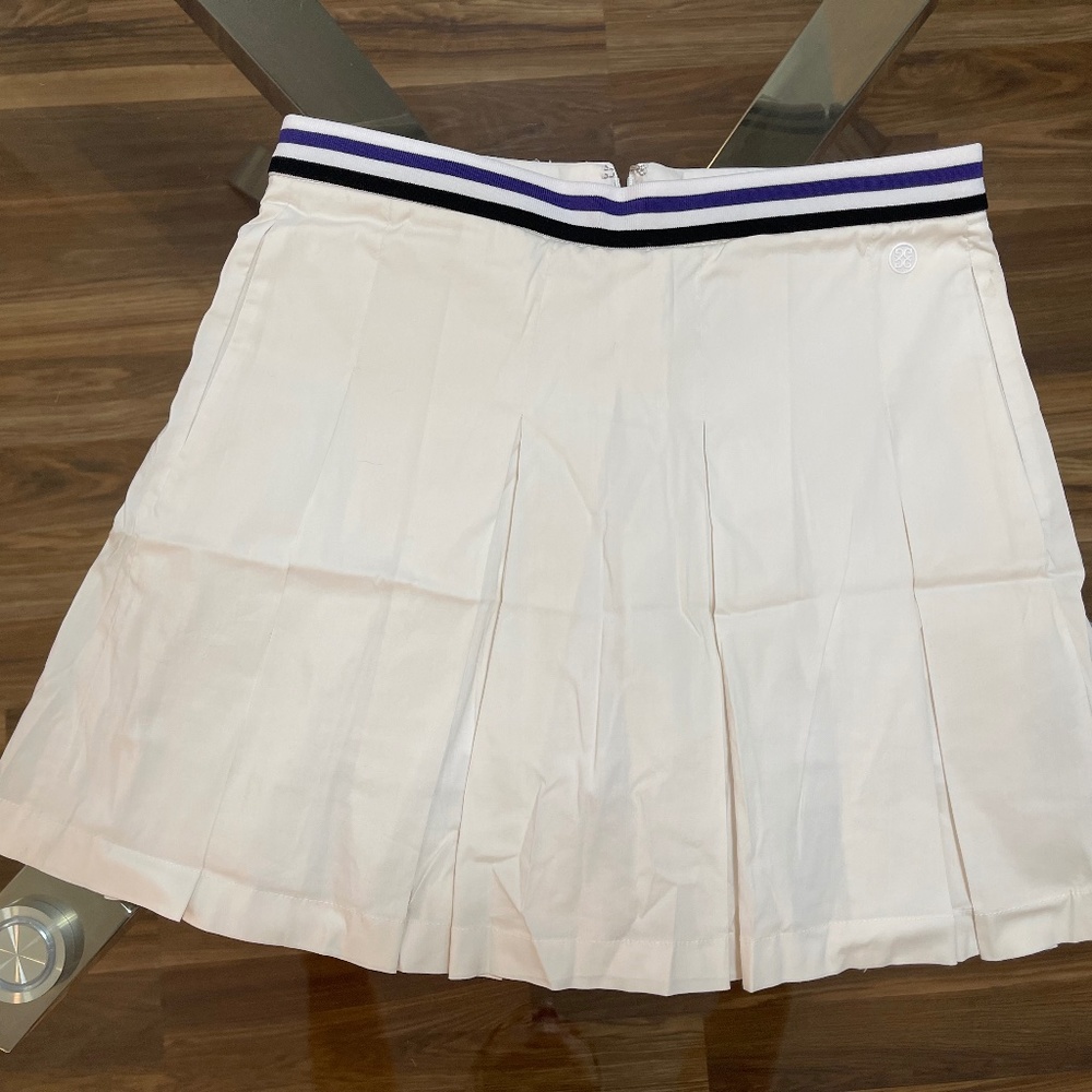 GFORE Pleated Golf Skirt, Size 2, Cream Purple Black